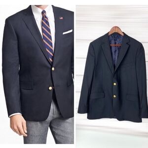 Brooks Brothers 346 Two-Buttons Wool Blazer Navy Blue with Gold Buttons 43L Vtg